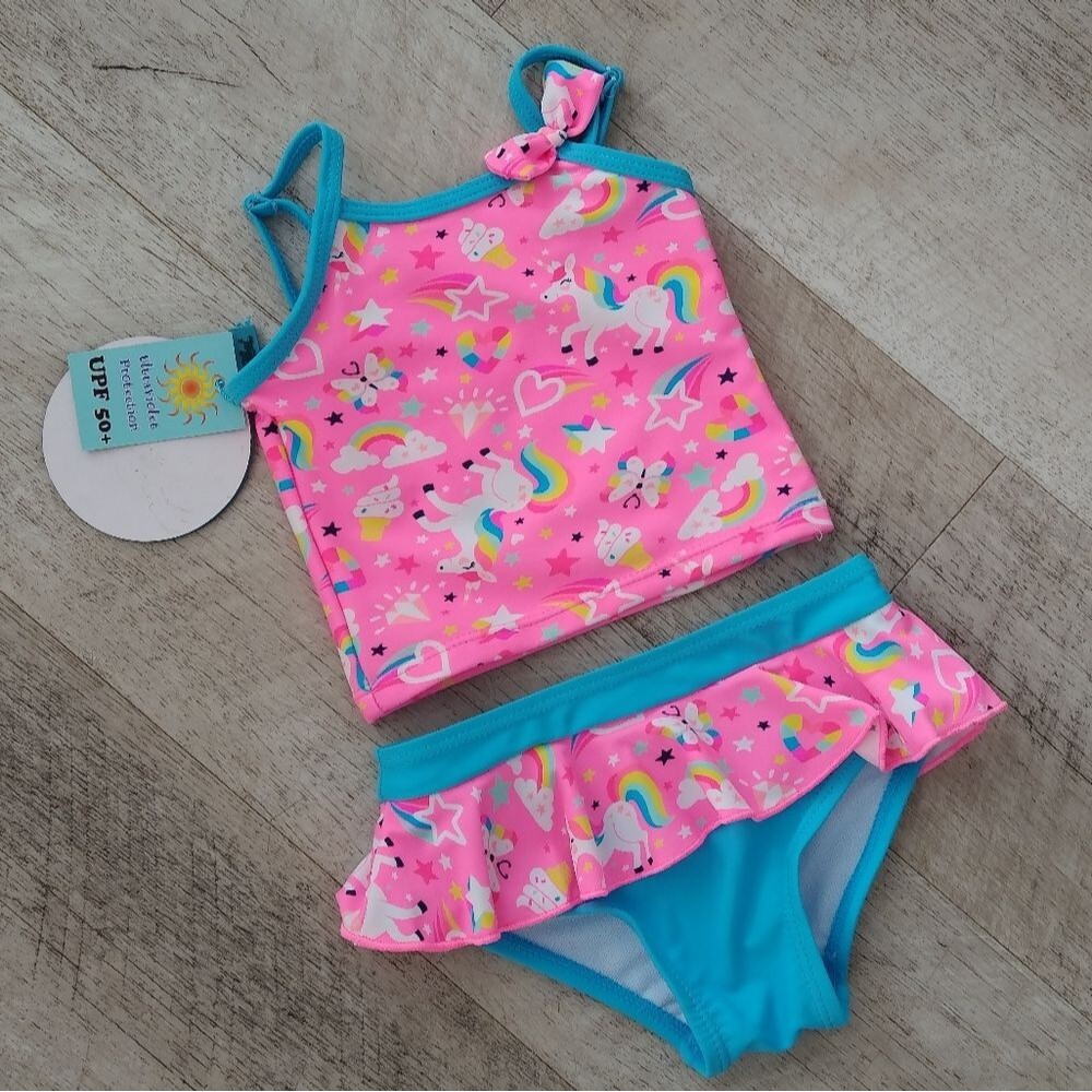 NWT Heat Girls Unicorn Rainbow Ice Cream UPF 50+ Protection Bikini Swimsuit